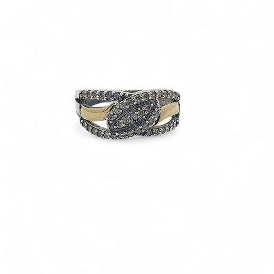 Anillo de Plata con Detalles en Oro Amarillo y Circones