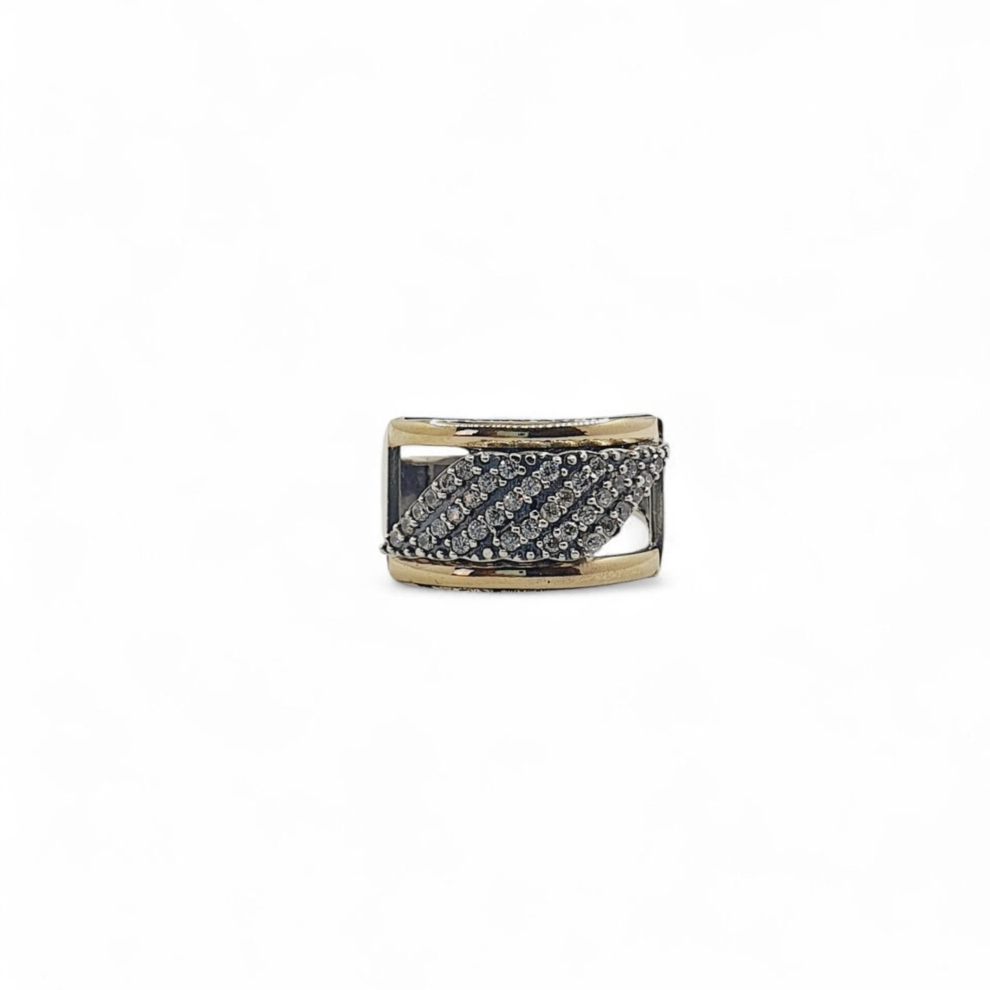 Anillo de Plata con Detalles en Oro Amarillo y Circones