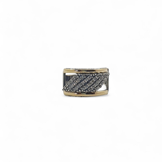 Anillo de Plata con Detalles en Oro Amarillo y Circones
