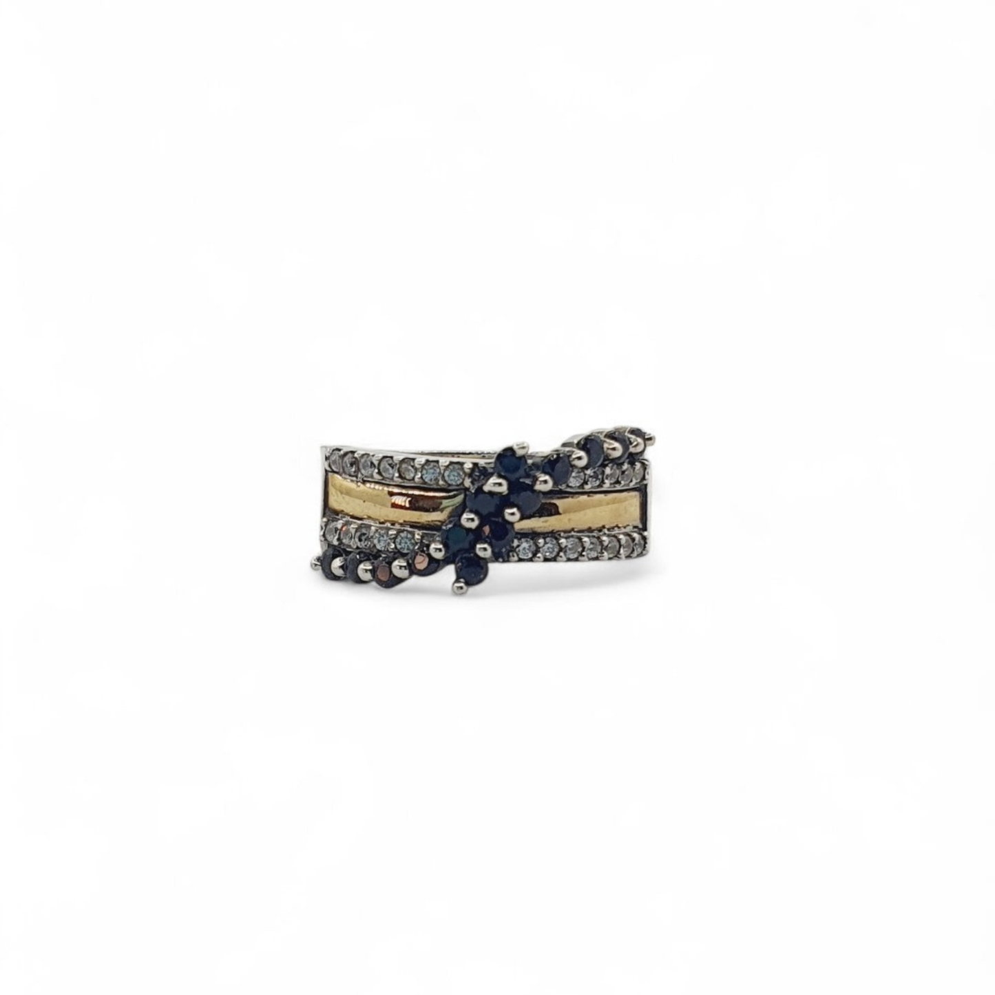 Anillo Bicolor de Plata y Oro con Circones