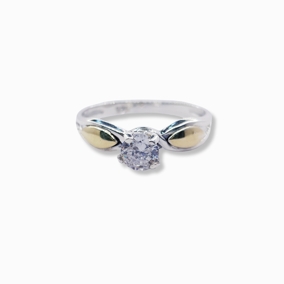 ANILLO SOLITARIO 4 GRIFAS CON CIRCON CENTRAL
