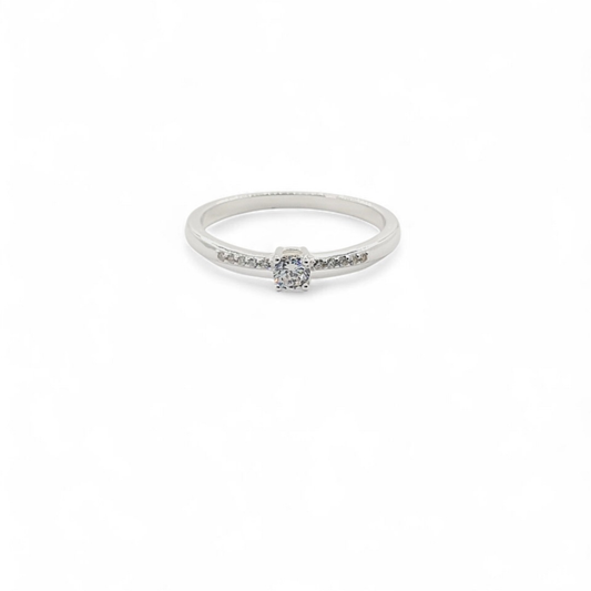Anillo Solitario de Plata Italiana 925 con Circones