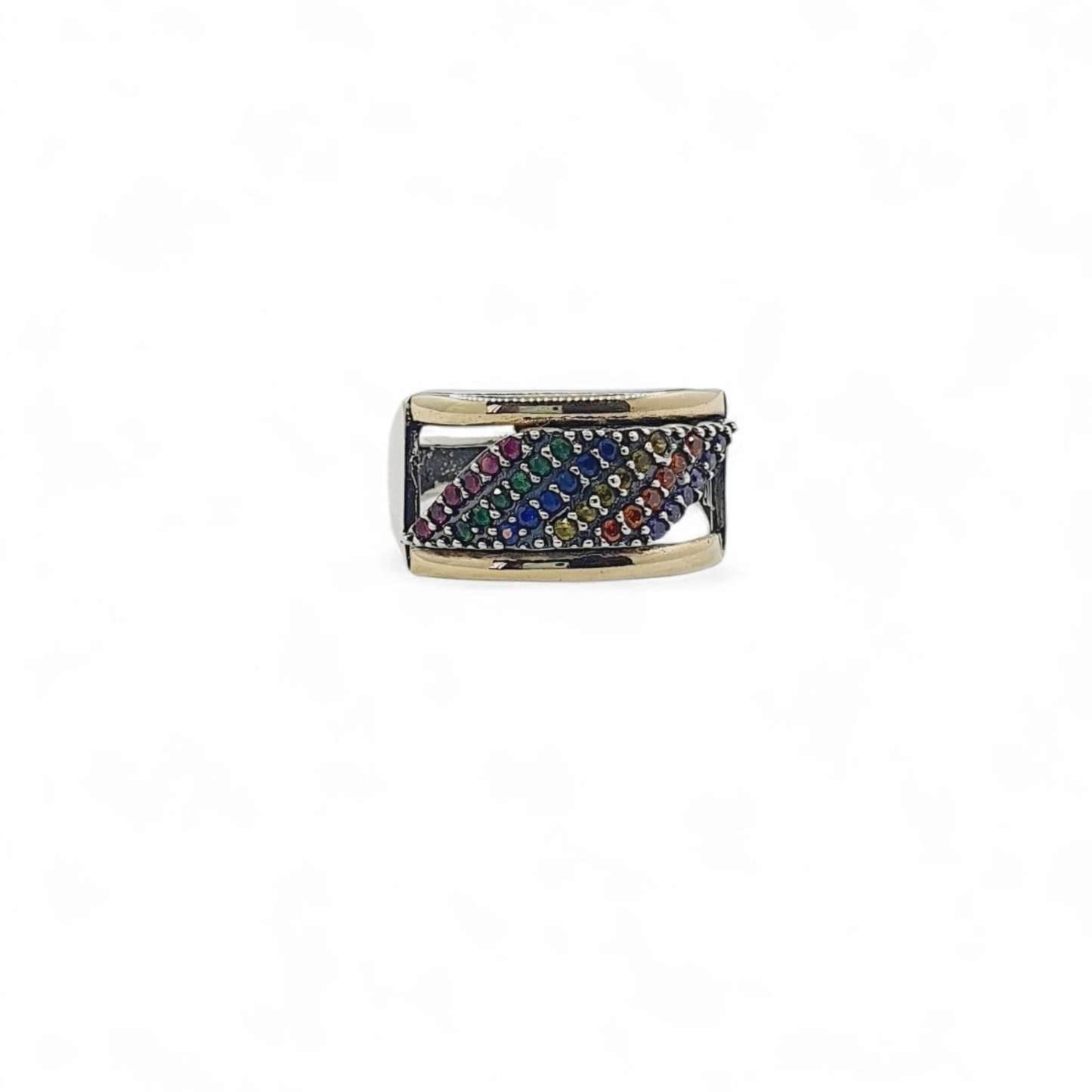 Anillo de Plata con Detalles en Oro Amarillo y Circones