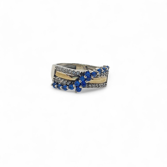 Anillo Bicolor de Plata y Oro con Circones