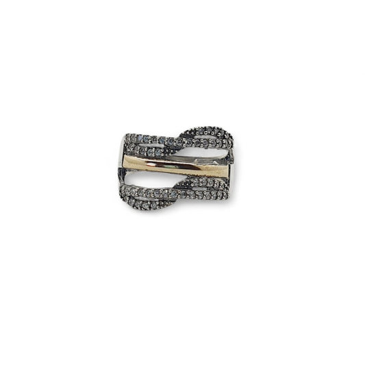 Anillo Plata con Oro y Circones Brillantes