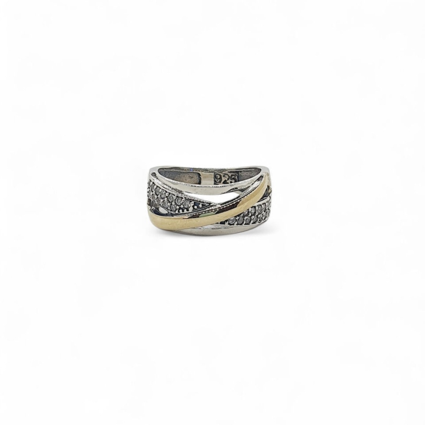 Anillo de Plata con Oro  Líneas cruzadas