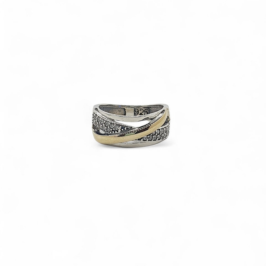 Anillo de Plata con Oro  Líneas cruzadas