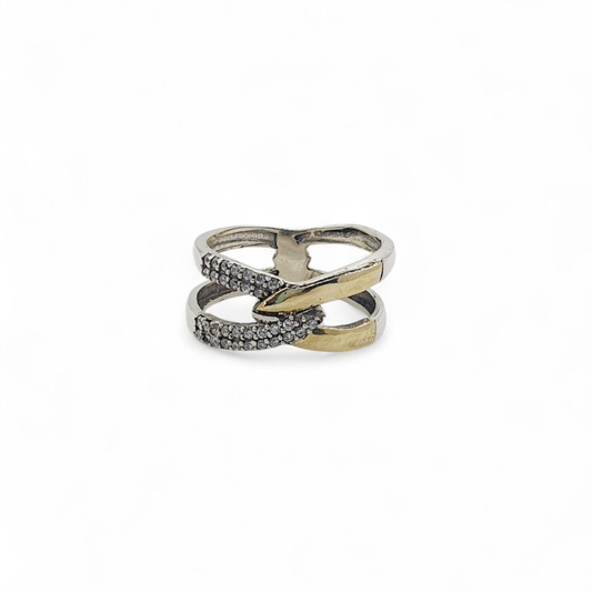 Anillo de Plata con Oro  Líneas entrelazadas