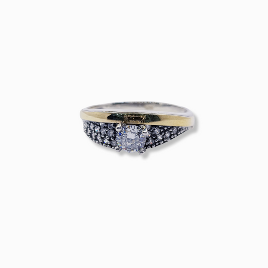 ANILLO SOLITARIO PLATA CON ORO