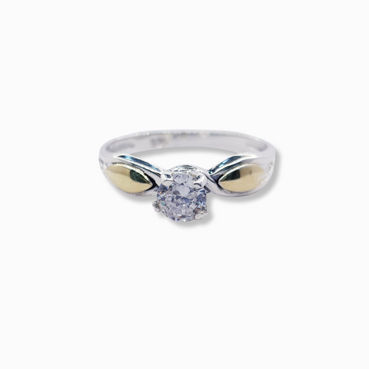 ANILLO SOLITARIO 4 GRIFAS CON CIRCON CENTRAL