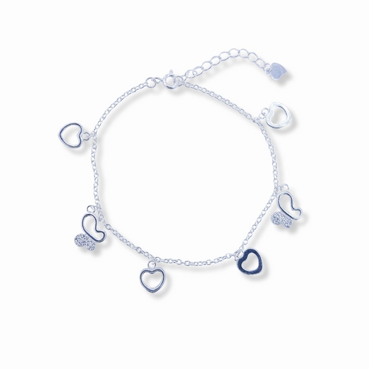 PULSERA CON DIJES DE CORAZONES Y MARIPASAS
