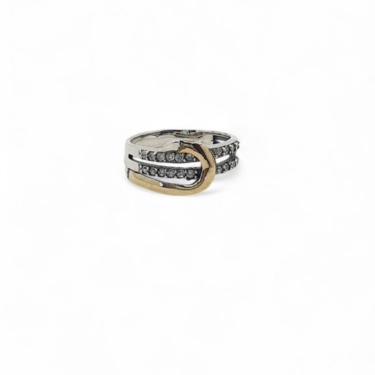 Anillo de Plata con Detalles en Oro Amarillo y Circones