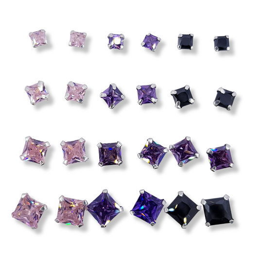 SET DE AROS CON PIEDRAS CUADRADAS DE DIVERSOS COLORES