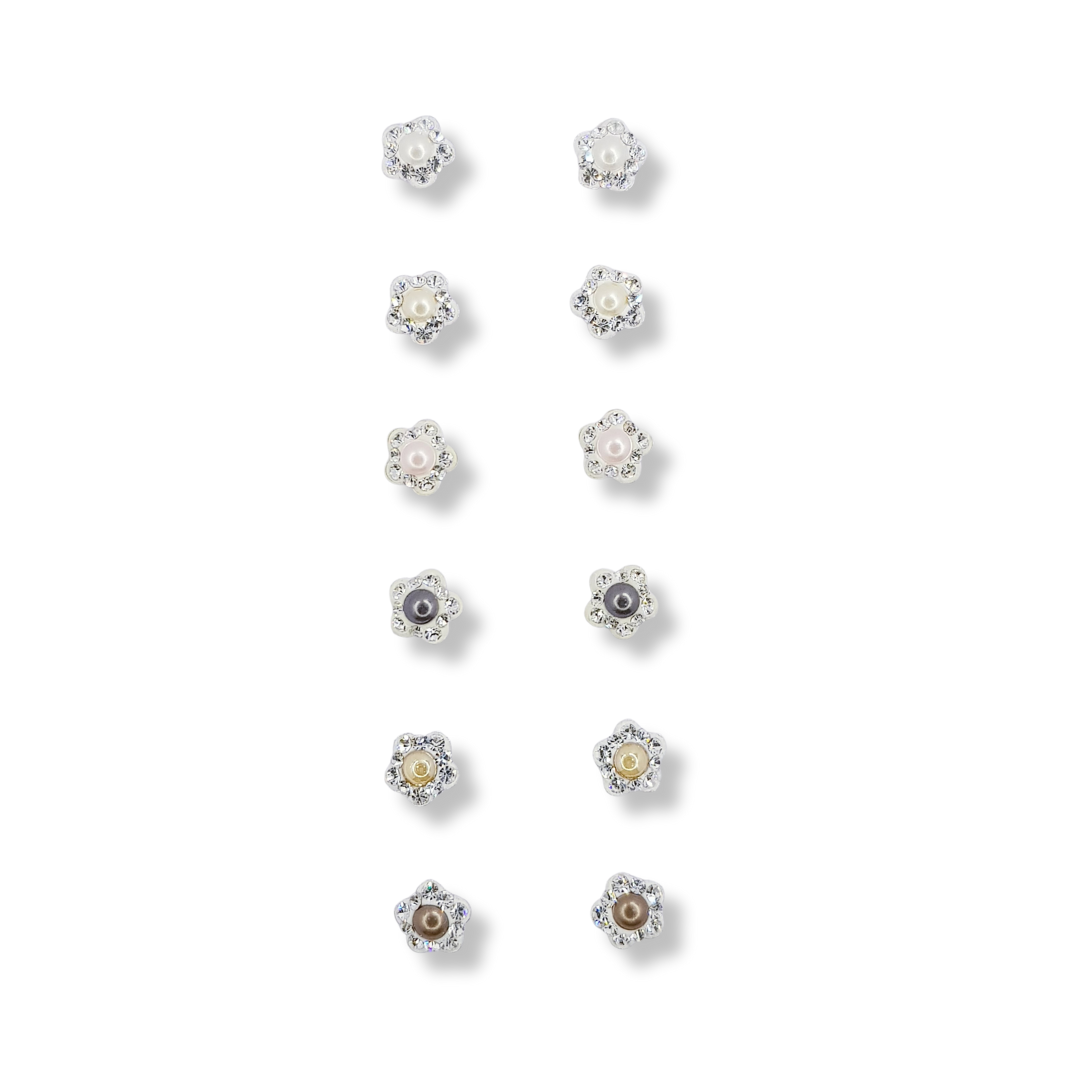 SET DE AROS CON FLORES Y PERLAS