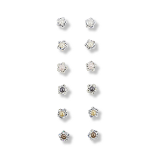 SET DE AROS CON FLORES Y PERLAS