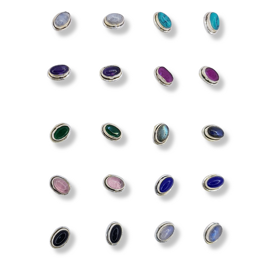 SET DE AROS CON PIEDRA NATURAL OVALADA