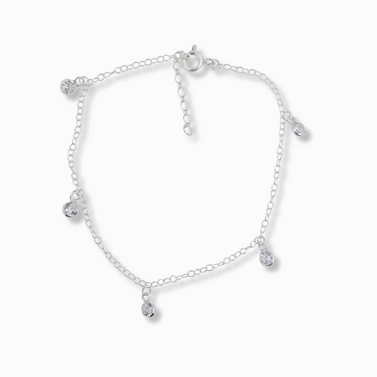 PULSERA DE PLATA CON CINCO CRISTALES TRANSPARENTES