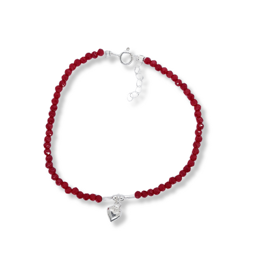 PULSERAS DE CRISTAL ROJAS CON CORAZON EN PLATA