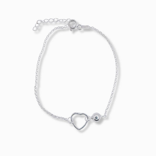 PULSERA CON DIJE DE CORAZÓN ABIERTO Y ESFERA DE PLATA